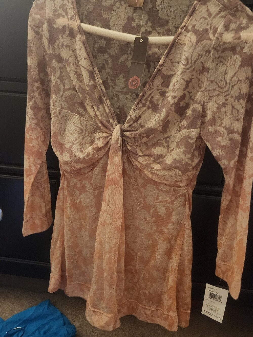Language Peach and Cream Floral Tie-Front Blouse